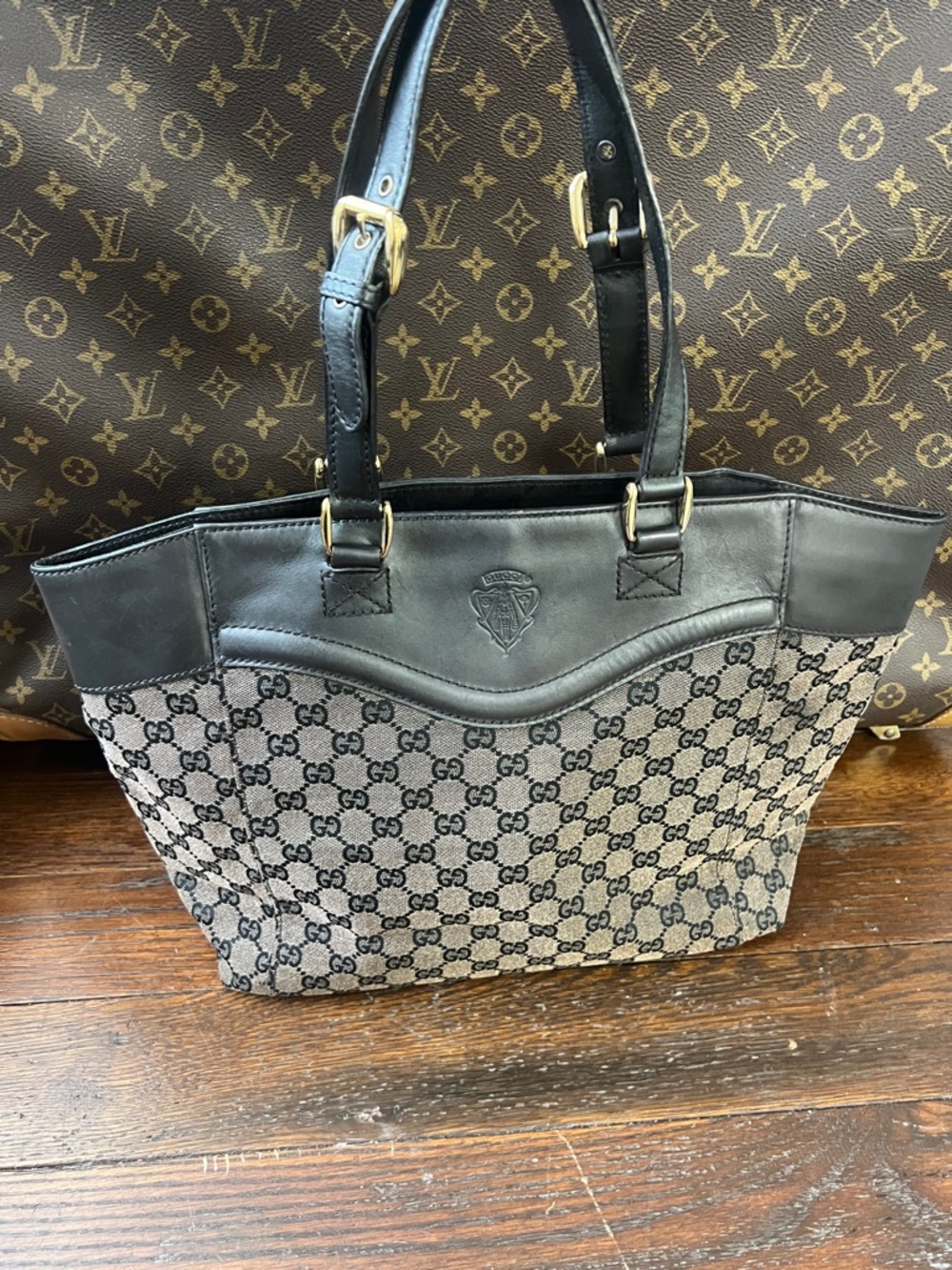 Gucci Monogram Canvas Tote in Black and Gray